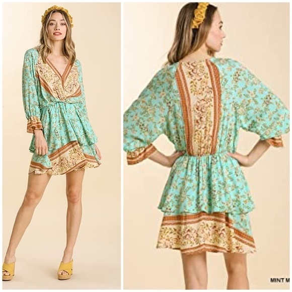 Umgee Floral Print Layered Mini Dress Size Small - Picture 15 of 17